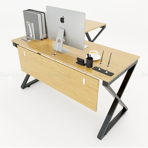 XBamboo BFXB008 L-Shaped PC/Gaming <b>Desk</b> 140x140cm with Assembled Iron Legs Bookshelf and Drawer-Comfortable Computer Table - Product Image 1