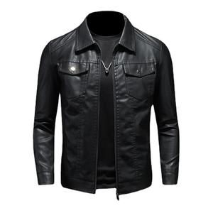 Chaquetas de talla grande con cremallera para motocicleta Chaqueta de cuero Pu para hombre delgada - Product Image 1