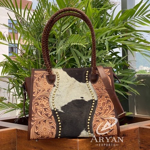 Custom Logo <b>Women's</b> Tote Bag Designer Hand Tooled Cowhide Leather Comfortable Shoulder <b>Handbags</b> Luxury Crossbody <b>Laptop</b> Purse - Product Image 1