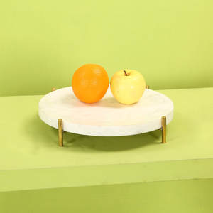 Cuenco de frutas de mármol, decoración de Hotel para el hogar, plato redondo para servir frutas, cuenco de mármol blanco con base de latón - Product Image 2