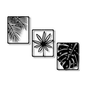 Feuilles de palmier, Art mural, TEXTURE métallique, décoration murale noire, Arts pour la maison, l'hôtel, le bureau, le salon, la chambre à coucher - Product Image 1