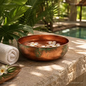 Bassin de pédicure artisanal en cuivre martelé avec patine verte, pour spa, bain de pieds de luxe, système de jets sans tuyauterie, durable - Product Image 4