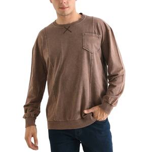 Vente en gros, sweat-shirt 100% coton lavé à l'acide, surdimensionné imprimé vintage, col rond d'automne, col rond, solide, teint uni - Product Image 1