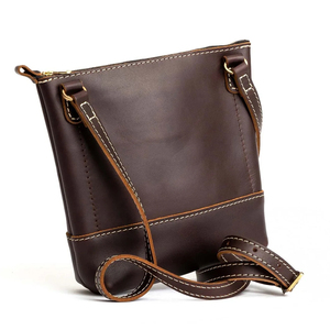 Bolso Bandolera de Cuero Genuino, Color Sólido, Cierre de Cremallera, Estilo Minimalista, Uso Diario, Bolso Tote para Mujer - Product Image 4