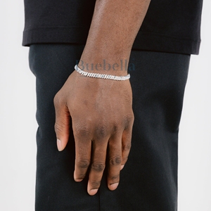 Hombres 14K chapado en oro blanco 925 plata esterlina VVS Moissanite diamante Iced Cuban Link pulsera estilo Hip Hop joyería fina - Product Image 2