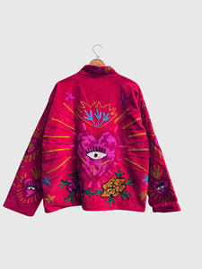 Veste à col mandarin brodée à la main avec motif géométrique, manches longues, style velours, design blouson pour adulte, idéale pour l'automne - Product Image 4