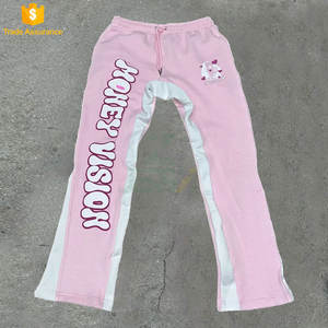 Pantalones acampanados con estilo Vintage deportivo estampado Preppy letra contraste Colorblock calle pública al aire libre invierno Casual desgaste elástico - Product Image 6