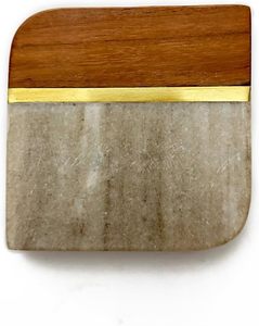 Nouveaux sous-verres carrés en bois élégants et artisanaux, avec incrustation de marbre bicolore, épaisseur 10 mm, personnalisables, tapis sophistiqués - Product Image 1