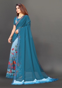 Saris en Georgette de Haute Qualité et Confortables pour Femmes, Style FATEMA FASHION, Design Traditionnel Bollywood, Idéal pour les Fêtes, avec Blouse Spéciale - Product Image 3