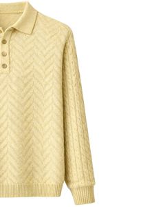 Pull en laine texturé à col polo jaune clair pour homme, fabriqué sur mesure, manches longues, pull d'hiver, doux, chaud, décontracté - Product Image 4