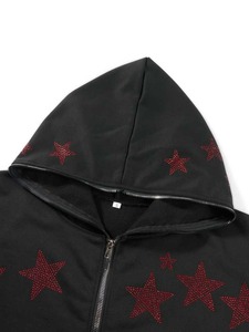 Custom Rhinestone Designs Mens 100% Cotton 450 GSM Full Zip Hoodie Sudadera con capucha de alta calidad para hombre - Product Image 4