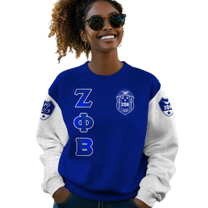 Suéter Zeta Phi Beta 1920 ZPhiB Sorority Knit Azul Blanco Chenille Bordado Vida griega Divine Nine Sisterhood Wear - Product Image 5