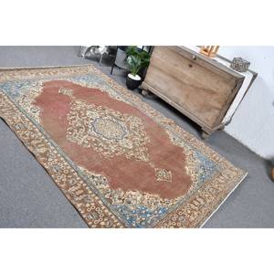 Alfombra de lana turca Vintage de 5x11 pies, diseño de retazos marrón y azul, técnica de tejido plano para decoración para sala de estar, 4m de ancho - Product Image 4