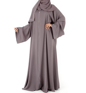 Abaya mauve ornée de manches évasées et d'encolure ronde, élégante et modeste pour les occasions spéciales et le style intemporel - Product Image 6