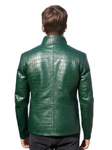Mens Genuine Leather <b>Jacket</b> Crocodile Pattern Stand Collar <b>Zip</b> <b>Up</b> Winter Streetwear Motorcycle Biker Coat Custom Logo - Product Image 4