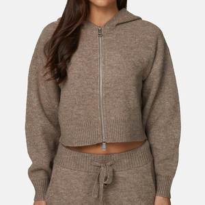 Nouveauté Sweat-shirt à capuche décontracté pour femme avec logo personnalisé imprimé, fermeture éclair marron, vêtements d'extérieur, sweat-shirts streetwear, col à capuche - Product Image 1