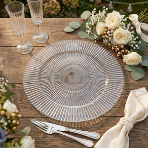 Assiette de présentation élégante en verre transparent pour la décoration de table de mariage, <span class=keywords><strong>plateau</strong></span> de service rond transparent pour événements festifs et hôtels - Product Image 6
