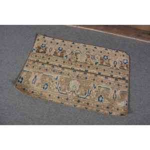 Tapis turc Vintage classique Beige bleu 1.7 X 2.6ft Patchwork Design laine matériel Latex support pour salon chambre d'adolescent - Product Image 3