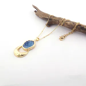 personalisierte edelstein-halskette echtblau feuer labradorit kabel kette halskette 18k gold plattiert halbkreisform anhänger halskette