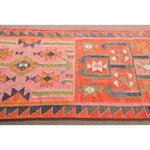 Turkish <b>Rug</b>, <b>Runner</b> 3.3x10.3 ft Vintage <b>Rug</b>, Orange Bordered Wool <b>Rug</b> - Product Image 4