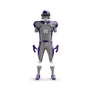 Uniforme de Fútbol Americano Personalizado al por Mayor, Jersey Sublimado Gris y Morado para Hombre, Manga Corta, Ajustado, Absorbente de Humedad - Product Image 2
