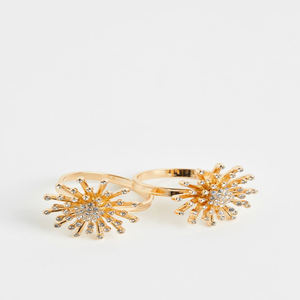 Anneau de serviette en métal à Double feuille en relief plaqué or décoration de Table de mariage anneau de serviette fait à la main décoration d'hôtel de restaurant - Product Image 2