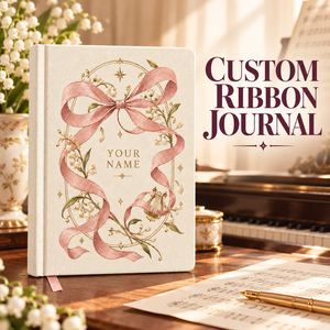 Cuaderno LABON Personalizado con Cinta Decorativa, Color Crema, PU, con Estampado de Lirio de los Valles, Cuaderno con Puntos - Product Image 1