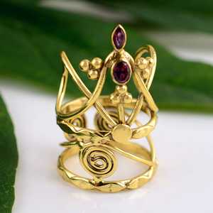 Latest Design Boho <b>Crown</b> <b>Ring</b> Gemstone Brass <b>Ring</b> for Women 18k Gold Plated Tribal Swirl Armor <b>Ring</b> for Wholesale/OEM/ODM - Product Image 1