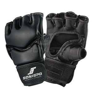SONISPO MMA Gloves Leather <b>Half</b> Finger Moisture Wicking <b>Slip</b>-On Wrist Lace-Up Closure for Martial Arts Training Males - Product Image 1