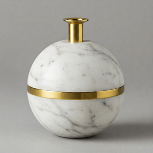 Candelabros personalizables en forma de bola de latón y mármol, hechos artesanales para hoteles de lujo sostenibles, resorts, venta al por mayor a granel, naturales - Product Image 4