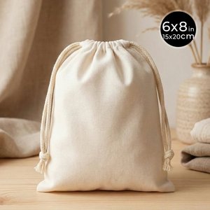 Organic Cotton Drawstring <b>Pouch</b> 6 X 8 Inches <b>Laminated</b> 4 oz Screen Printing Embroidered Logo for Wallet Craft Packaging Dust Use - Product Image 2