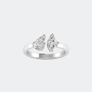 Anillo Toi Et Moi con Corte Marquesa y Pera de 1.30CTW, Diamante Cultivado en Laboratorio, Color D E F, Claridad VVS VS, Oro Blanco, Oro Rosa, Joyería Fina para Mujer - Product Image 3