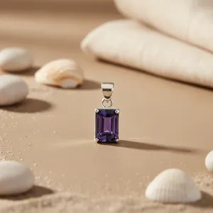 Art Palace - Colgante Minimalista de Plata de Ley 925 con Iolita Morada Intensa para Mujer, Chapado en Plata, Hipoalergénico, con Piedras Preciosas - Product Image 3