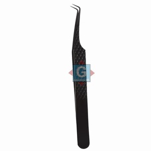 Pinzas de pestañas de acero inoxidable con logotipo personalizado Puntas de fibra Pinzas de extensión de pestañas profesionales - Product Image 3