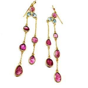 Pendientes colgantes de turmalina para mujer, Plata de Ley 925, chapado en oro, hecho a medida, multicolor - Product Image 5