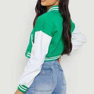 Veste universitaire courte tendance pour femmes, fabrication professionnelle, vestes universitaires courtes pour femmes en couleur unie - Product Image 2