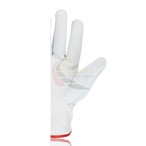 Driver Gloves Made Cow Grain Leather Anti-Slip Reinforced Cuff 10 Inch Yellow Stripped on <b>Back</b> Sides of Fingers - Product Image 4