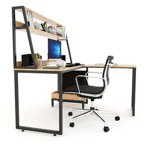 COD68047 L-Shaped Gaming <b>Computer</b> Desk Portable Adjustable Height Integrated Bookshelf for <b>Office</b> Use Hotels Made Durable Metal - Product Image 3