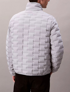 Recién llegado, chaqueta acolchada de plumón de ganso acolchada ligera empacable con cuello levantado de mármol gris personalizada para hombre, chaqueta impermeable de burbujas - Product Image 2