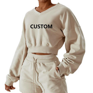 Sweat-shirt décontracté pour femme avec col en V ample, manches longues, couleur unie, poches - Sweat-shirt tendance pour la saison hivernale - Product Image 1