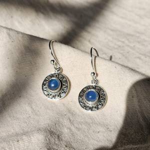 925 argent sterling bleu calcédoine pierres précieuses boucles d'oreilles bijoux en argent vintage vêtements quotidiens boucles d'oreilles saint valentin cadeau pour elle - Product Image 5