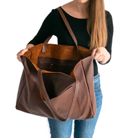 Tas Tangan Mewah Unisex Ukuran Besar Kulit Asli Warna & Desain Kustom Fashion Dua Pegangan Penutup Ritsleting Perjalanan