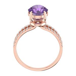 Anillo Solitario de Diamante con Certificado IGI de Oro Sólido de 14K Personalizado REYES, Anillos de Piedras Preciosas de Amatista de Corte Redondo de 2 Quilates para Mujer - Product Image 4