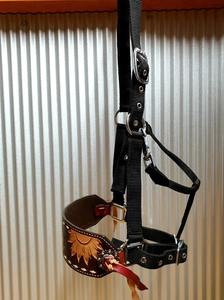 Cabestro de Cuero Vacuno Argentino Hecho a Mano para Caballo, Estilo Western, con Tallado de Girasol, Correas de Nailon Ajustables, Collar para la Cabeza - Product Image 2