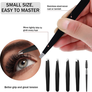 Ensemble de pincettes à sourcils pour épilation à la poche en cuir noir outil de beauté à pointe pointue pour la cueillette des cheveux - Product Image 6