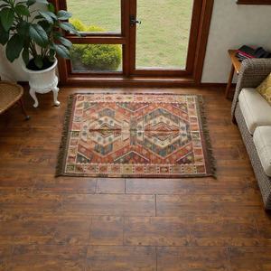 Hand-Woven Giana Kilim Abstract Flatweave in Rust Gold & Moss. Eco-Friendly PET Yarn Authentic Artisan Craftsmanship Boho Decor - Product Image 5