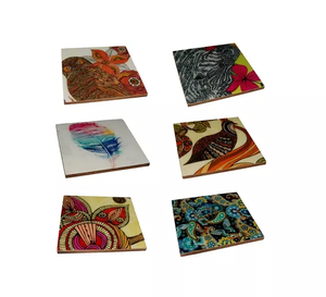 Wholesale Manufacturer Made New <b>Enamel</b> Design Home Decor Glass Coaster Antique Look Resin & Wooden Flatware Tea <b>Cup</b> Mats Pads - Product Image 2