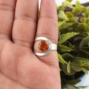 Handmade Citrine Ring Round Gemstone Sterling <b>Silver</b> November Birthstone Jewelry Elegant Gift For Women - Product Image 4