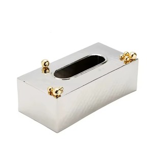Soportes de caja de pañuelos chapados en plata de metal de lujo de diseñador moderno hogar impermeable para sala de estar y restaurante - Product Image 6