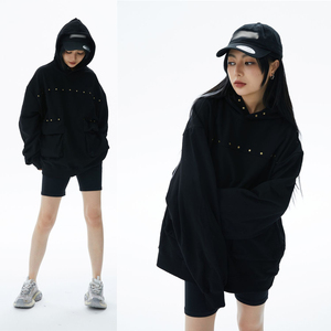 Invierno de alta calidad pesado acanalado punto remache diseño lujo suéter de gran tamaño personalizado 400gsm sudaderas con capucha - Product Image 3